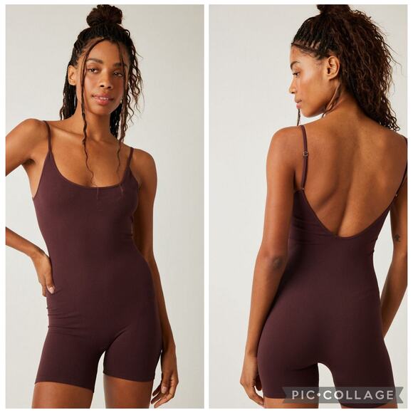 MSRP $78 FREE PEOPLE ONE To Watch Romper in Chocolate Merlot Size S QUICK SHIP - Picture 1 of 9